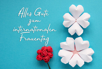 Fototapeta na wymiar International Women's Day in German card with number 8 and tulip flowers