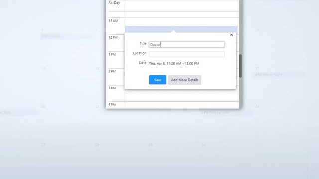 Creating a Scheduled Calendar Reminder of Doctor Appointment in To Do List. Create Medical Exam Schedule Prompt in Personal Organizer Datebook. Digital Display View of Typing Entry in Diary.