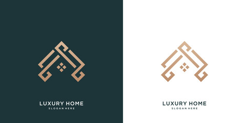 Minimalist elegant home design logo with line art style	