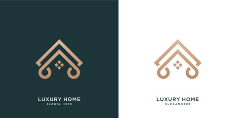Minimalist elegant home design logo with line art style