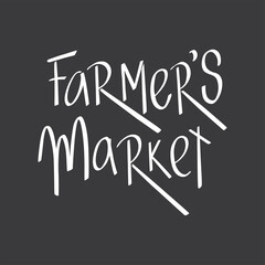 Farmer's market sign for logo vegetables shop. Handwritten lettering fresh font for packging, window sticker. Vector stock illustration isolated on chalkboard background. EPS10