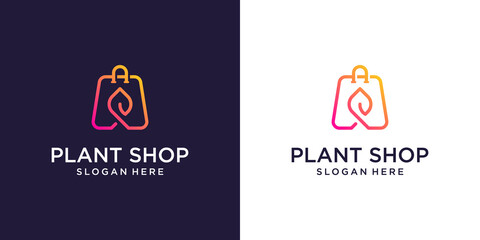 Online Shop logo designs template, Bag Shop and leaf symbol logo icon