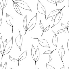 seamless pattern of leaves and twigs. Simple botanical illustration