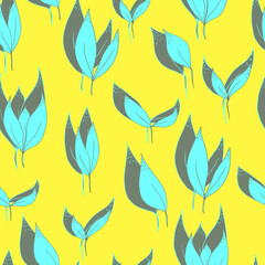  seamless pattern of cyan leaves with grey shadow on background. For fabrics, textiles, clothing, wallpaper, paper, backgrounds, flyers and invitations