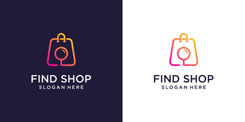 Online Shop logo designs template, Bag Shop and search symbol logo icon