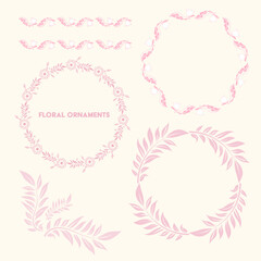 Set of vintage flowers and leafs wreaths, antique, bloom, wedding invitation, bohemian