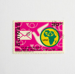  Guinea Republic Postage Stamp. circa 1972.  african postal union 10th anniversary.