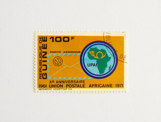 Guinea Republic Postage Stamp. circa 1972.  african postal union 10th anniversary.