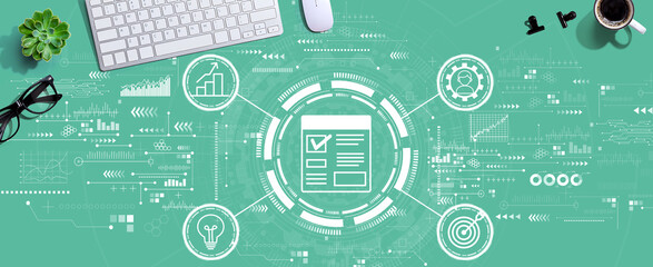 Project management theme with a computer keyboard and a mouse