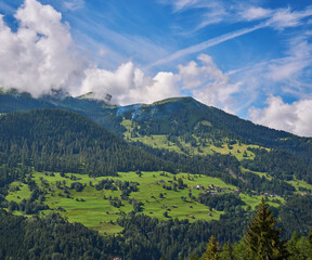 Panoramic view of beautiful landscape in the Swiss Alps
