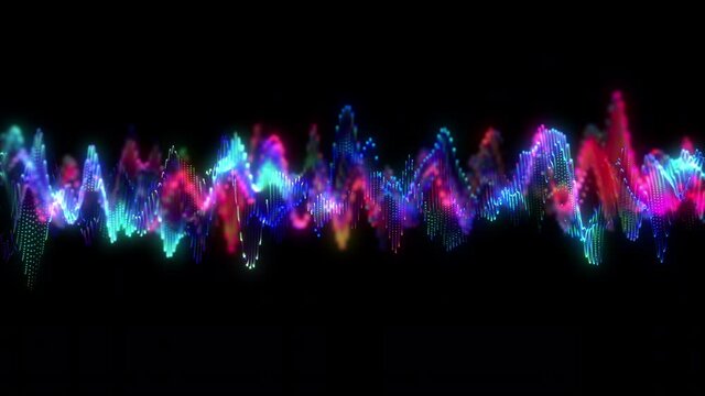 Animation. Abstract glowing lines background. Wavy form neon line structure. Futuristic blue,red colors. Technology concept. Global network conncetion. Isolated on black. 4K Motion graphics