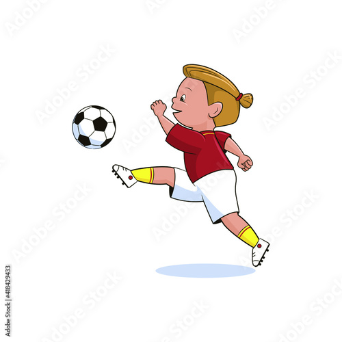 A Boy Soccer Player Kicks The Ball In A Jump Vector Illustration In Cartoon Style Black And White Line Art Wall Mural Hanna A Boy Soccer Player Kicks The Ball In A Jump Vector Illustration In Cartoon Style Black And White Line Art Wall Mural Hanna
