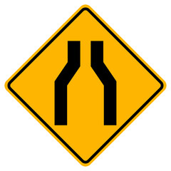 Narrowing Of The Road Traffic Symbol Sign Isolate on White Background,Vector Illustration