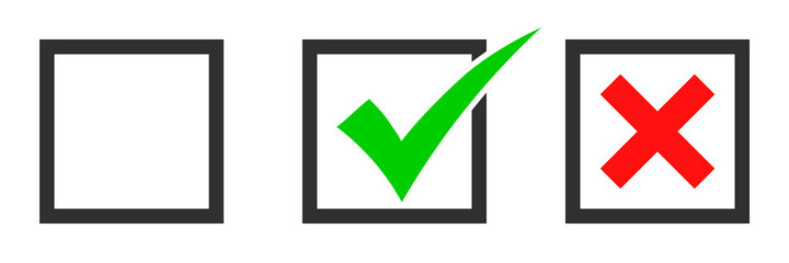 Green check mark and red cross icon.Set of simple icons in flat style: Yes and  No, Approved and Disapproved, Accepted  and  Rejected, Right  and  Wrong, Correct  and  False, Green and Red, Ok and Not