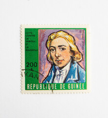 Guinea Republic Postage Stamp. circa 1972. The fight for measles and smallpox control. Edward Jenner