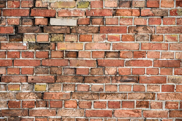 Old red brick wall texture, background.