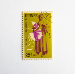 Guinea Republic Postage Stamp. circa 1962. Traditional music instruments. Bote Series