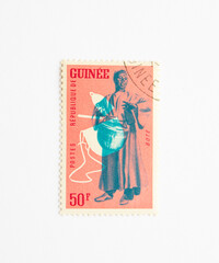 Guinea Republic Postage Stamp. circa 1962. Traditional music instruments. Bote Series