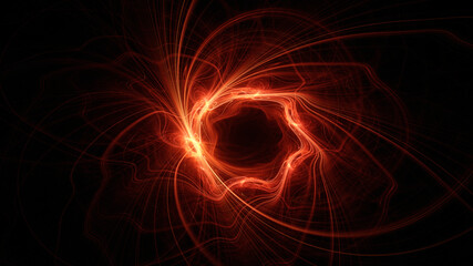 Abstract background, smooth multicolored lines on a black background.