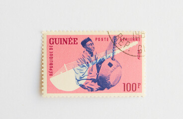 Guinea Republic Postage Stamp. circa 1962. Traditional music instruments. Kora series
