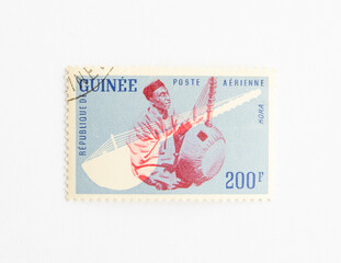 Guinea Republic Postage Stamp. circa 1962. Traditional music instruments. Kora series