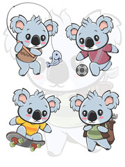 set of the outdoor activity cute koala cartoon character - all hobby