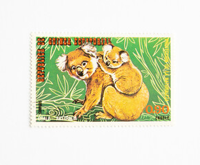 Guinea Republic Postage Stamp. circa 1974. Australian Animals. koala.