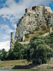 DEVIN, SLOVAKIA - JUNE 10, 2020: Ruins of Devin Castle with Maiden Tower on confluence of Danube an...