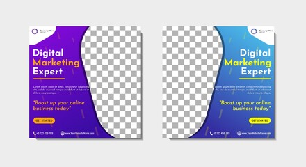 social media post template design for general business agency. Vector illustration with photo collage space.