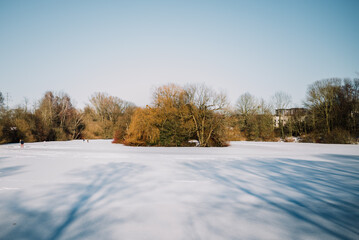 Steilshoop Appelhoffweiher lake in Hamburg in winter
