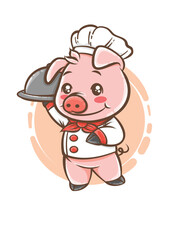 cute pig chef cartoon character mascot