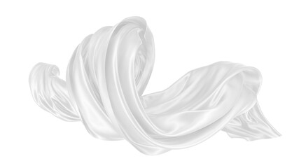 Beautiful flowing fabric of white wavy silk or satin. 3d rendering image.