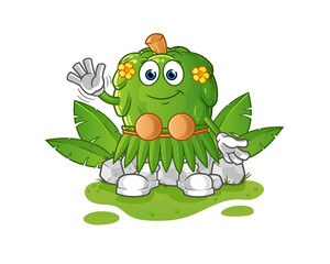 artichoke hawaiian waving character. cartoon mascot vector