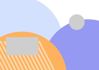 Blue and orange circles with grey rectangle and circle with copy space on white background