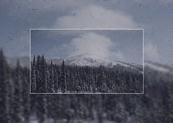 Illustration with two photos of mountains landscape in winter