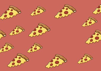 Illustration of multiple pizza slices on orange background