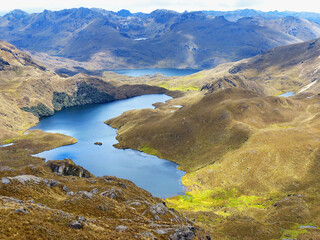 Big lake or Laguna Larga close to Mirador Tres Cruces in Cajas National Park, Andean Highlands, South America, Ecuador, Azuay province, to the west of Cuenca.