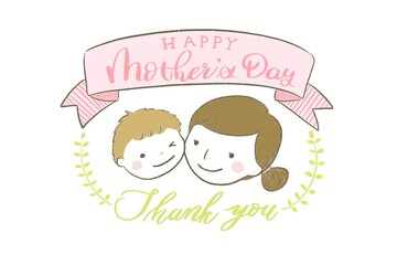 お母さんと男の子のかわいい母の日ロゴ