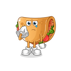 burrito cry with a tissue  character. cartoon mascot vector
