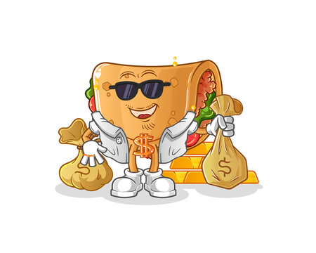burrito rich character. cartoon mascot vector