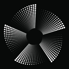 White halftone dotted stripes in fan form. Geometric art. Trendy design element for frame, logo, blackout tattoo, symbol, web, prints, posters, template, pattern and abstract background