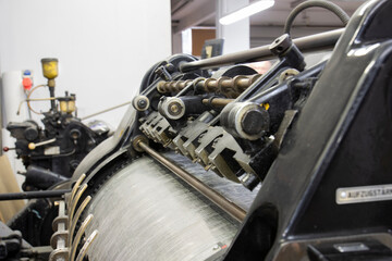 Heidelberg Cylinder printing and die cutting machine. different angle and close up to the parts.