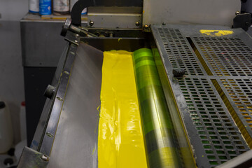 Color and glossy rollers of Komori offset printing machine. offset ink colour. Yellow