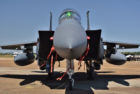 An Air Force F-15 Eagle fighter jet on a runway