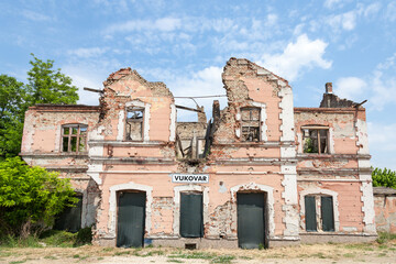 Vukovar train station, heavily ruined and damaged following the Serbia Croatia war. The city became...