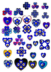 Fototapeta na wymiar set of blue and white hearts nazar boncuk 