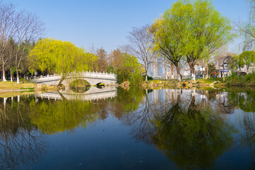 Fototapeta na wymiar Spring scenery of Yuehu Park in Hanyang, Wuhan, Hubei, China