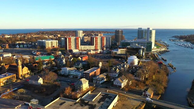 Scenic Pan Left Shot of the Stamford, CT City Skyline - Part 1