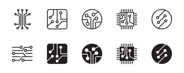 Circuit board icon set. Vector graphic illustration. Suitable for website design, logo, app, template, and ui. 