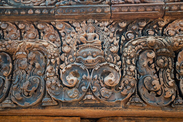Banteay Srei Temple is an ancient temple in archaeological site in Cambodia.